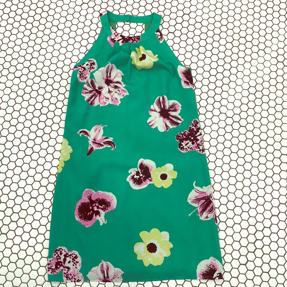 Jcrew flower halter green pink yellow dress 00